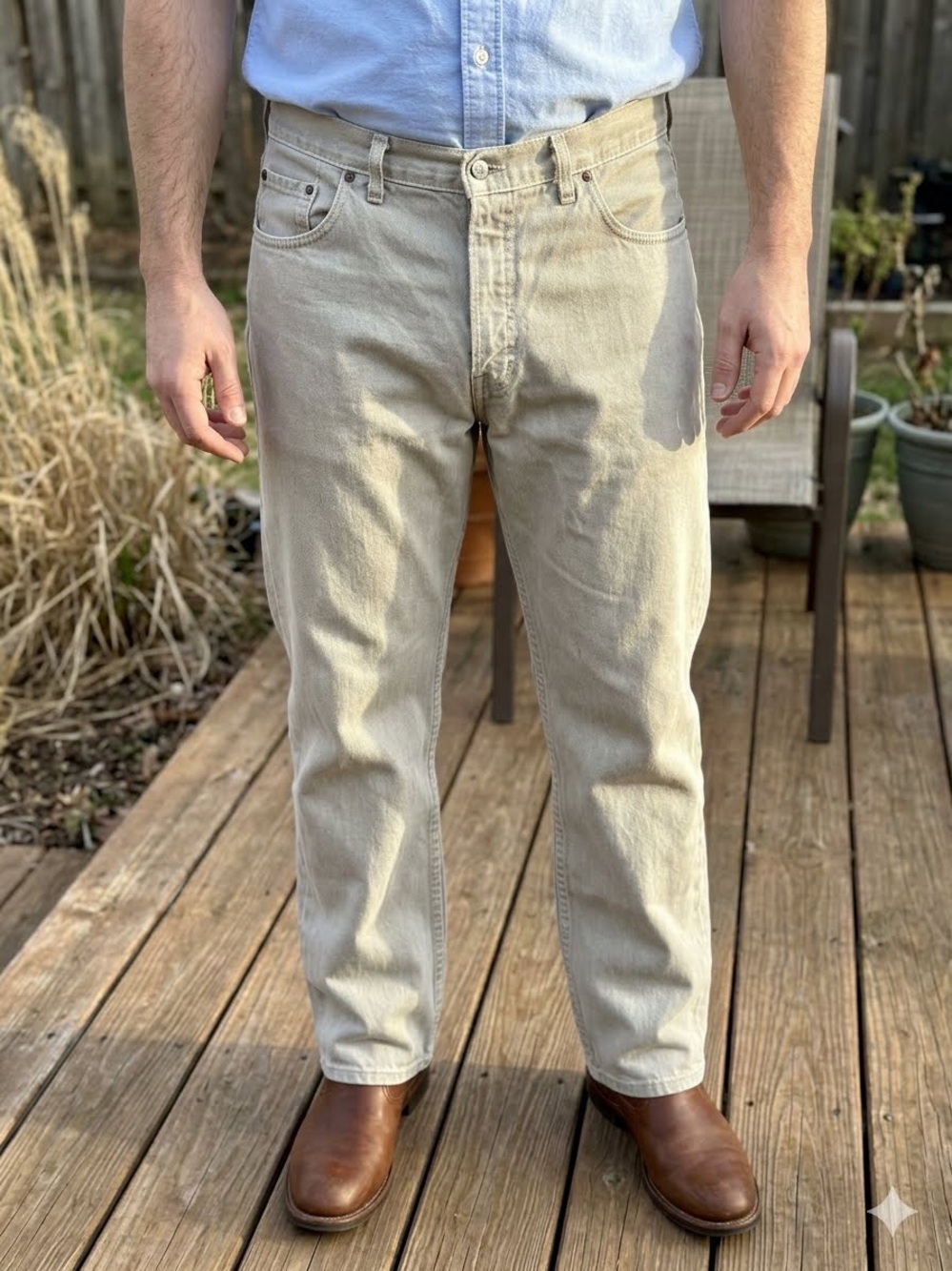 168 Jeanswear Co. Men's Casual Straight-Leg Jeans in Light beige